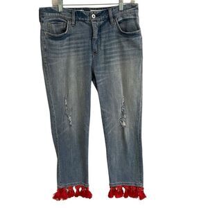 Pilcro & The Letterpress’s Slim Boyfriend Jeans Women’s 30 Boho Red Fringe Beads